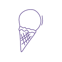 Simple purple line drawing of an ice-cream cone with a single scoop.